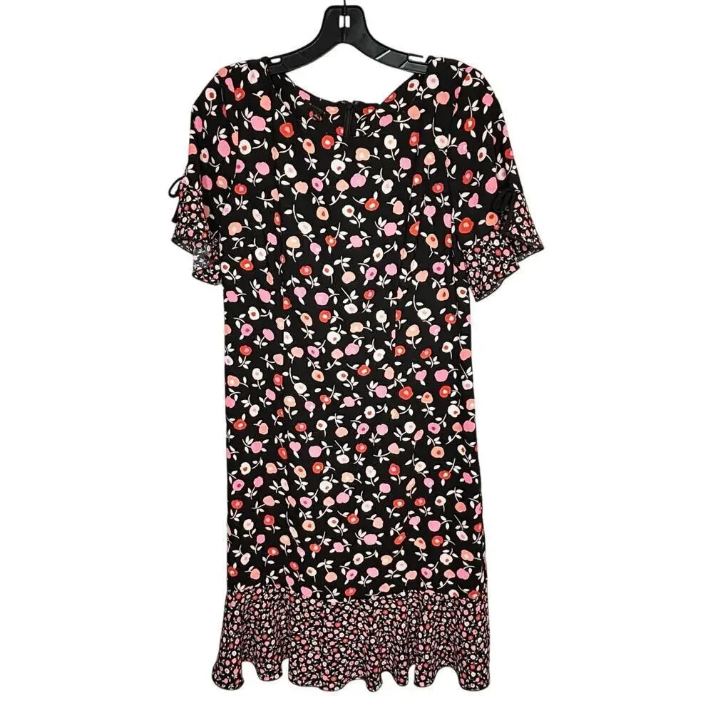 Talbots Short Ruffle Sleeve Girly Feminine Floral Jewel Neck Shift Dress Size 4